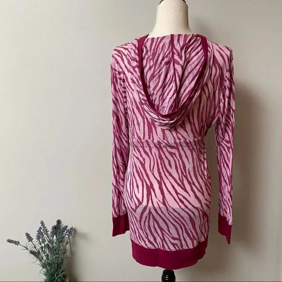 Athleta Pink Zebra Print Hooded Tunic Cover-Up Drawstring Waist Size Medium - Picture 11 of 14